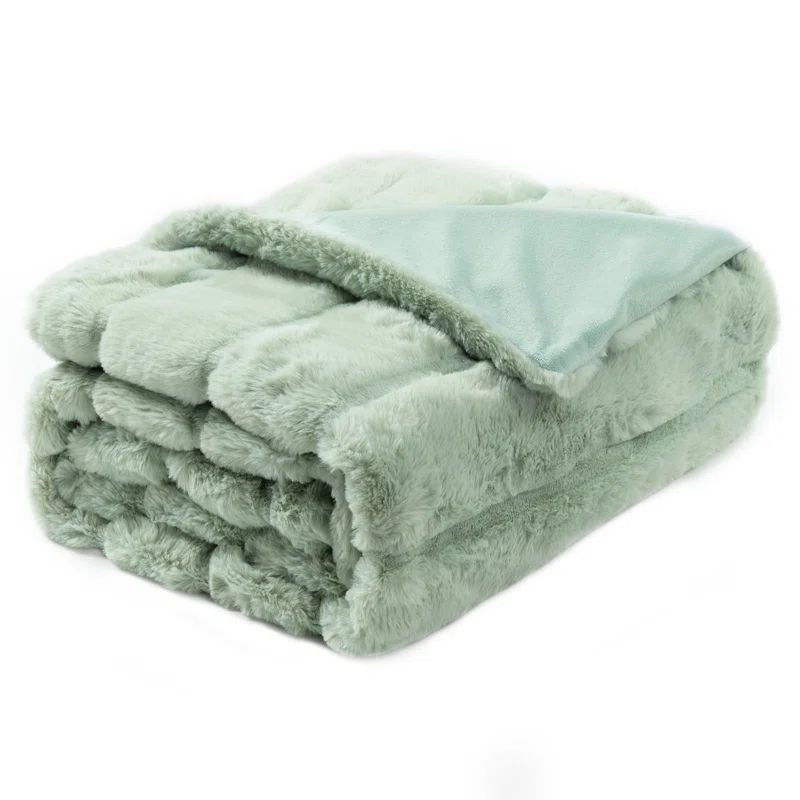 Cozy Bliss Green Faux Fur Striped Throw Blanket, 60" x 50"