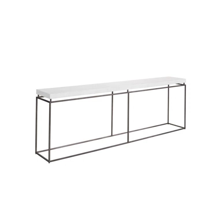 White Rectangular Metal and Wood Console Table with Storage