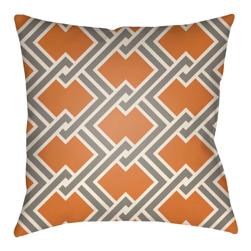 Tangerine and Gray Geometric Outdoor Square Throw Pillow Set