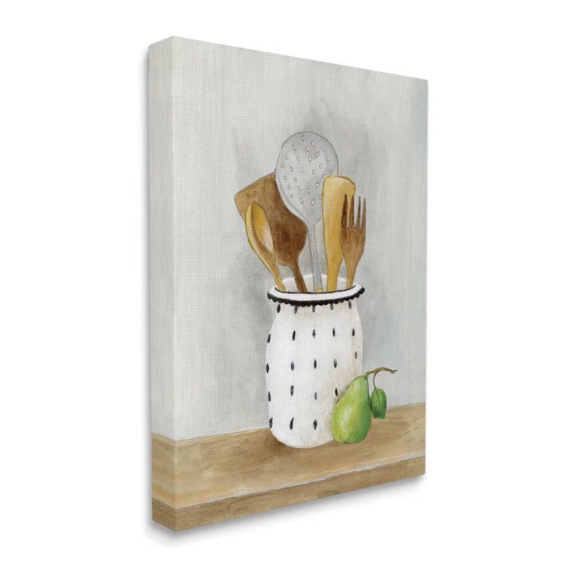 16" x 20" Gray and Beige Canvas Kitchen Utensils Still Life Print