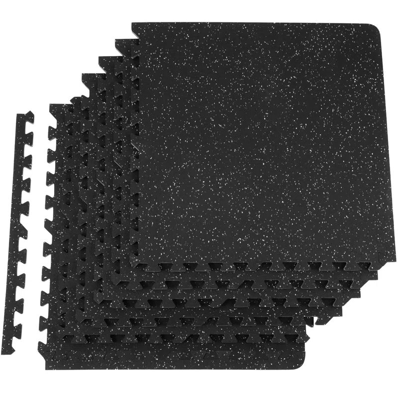 Black and Gray EVA Foam Interlocking Gym Floor Mats, 24" x 24" Set of 6