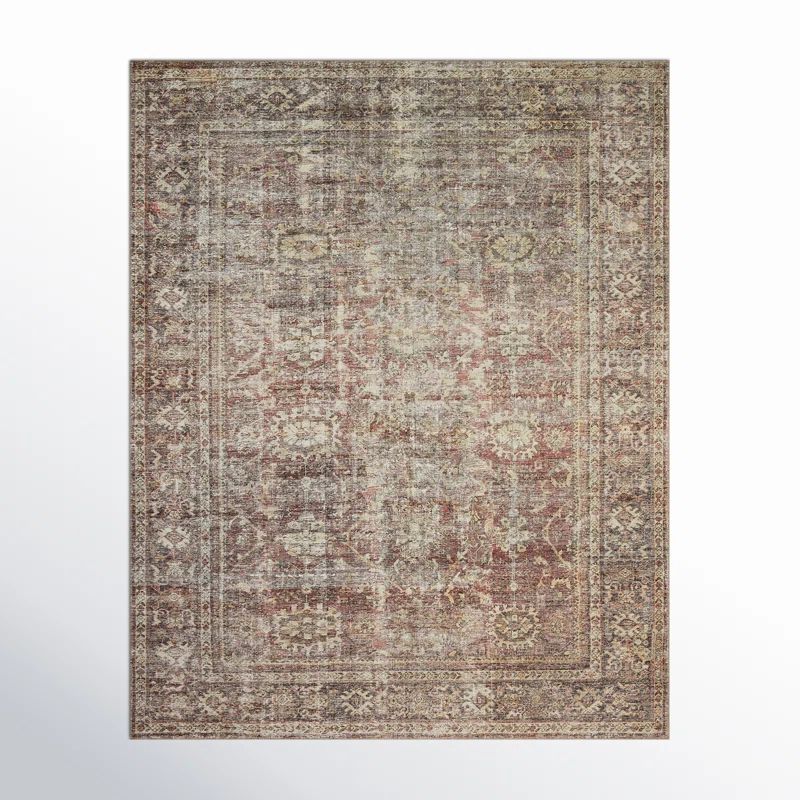 Georgie Ivory and Bordeaux Synthetic Square Area Rug