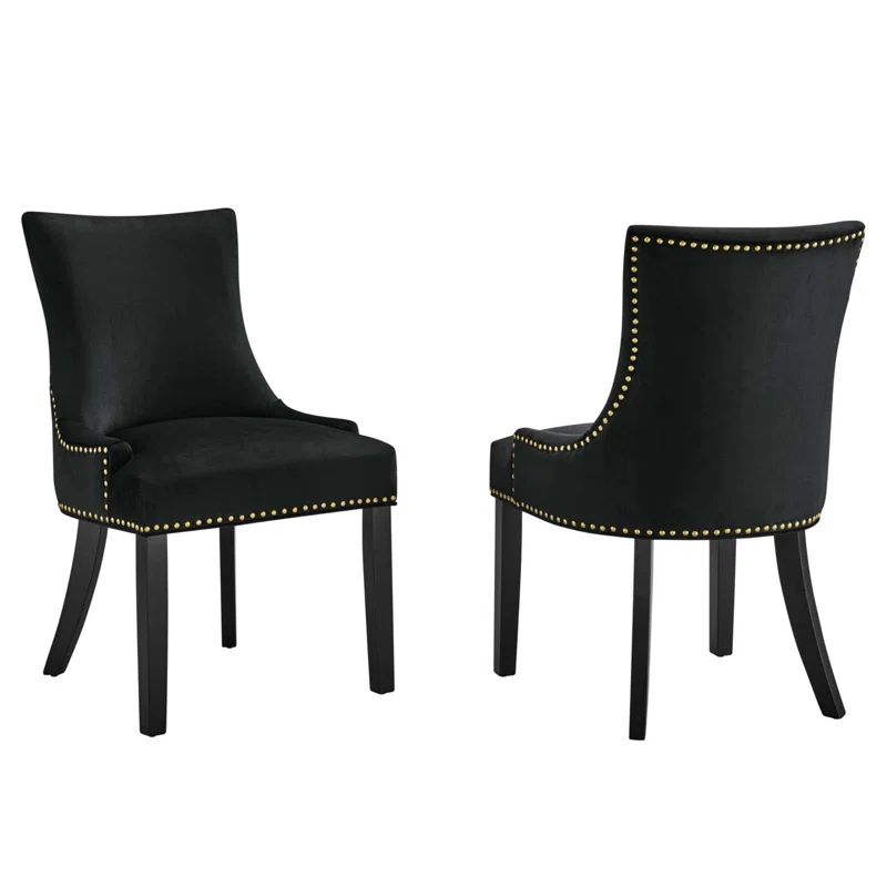 Marquis Hourglass Black Velvet Upholstered Side Chair with Wood Legs