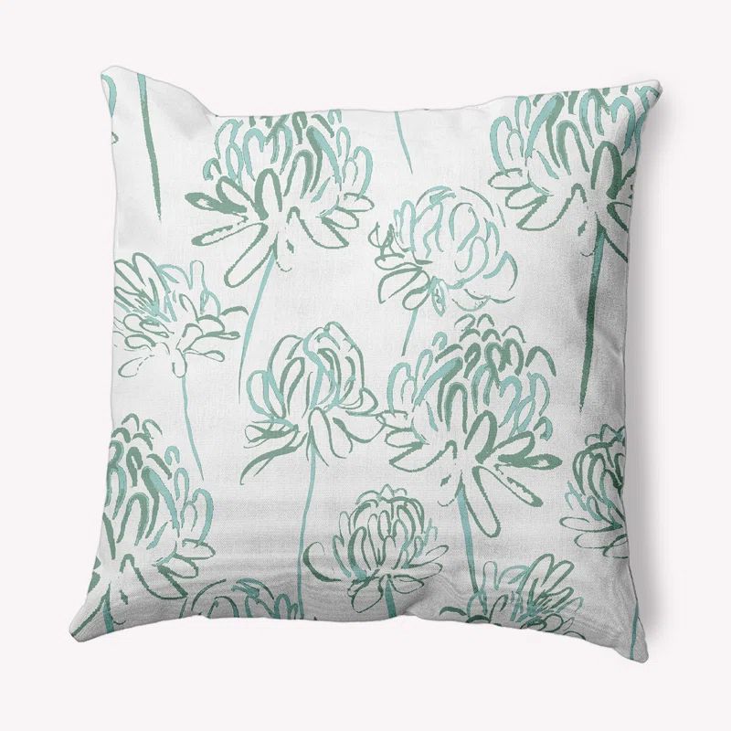 Green and White Floral Square Throw Pillow, 16" x 16"