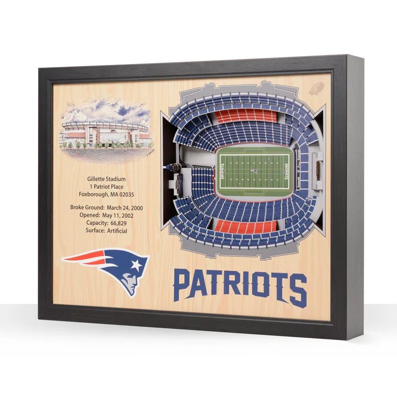 New England Patriots 3D Stadium Wall Art with MDF Frame