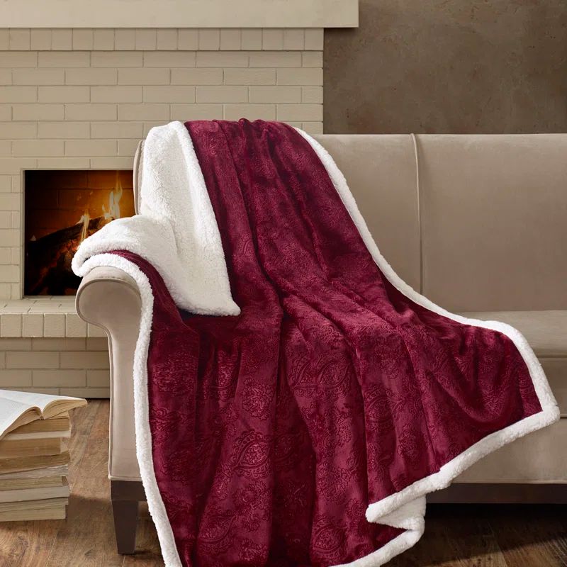 Burgundy Oversized Textured Plush Reversible Throw