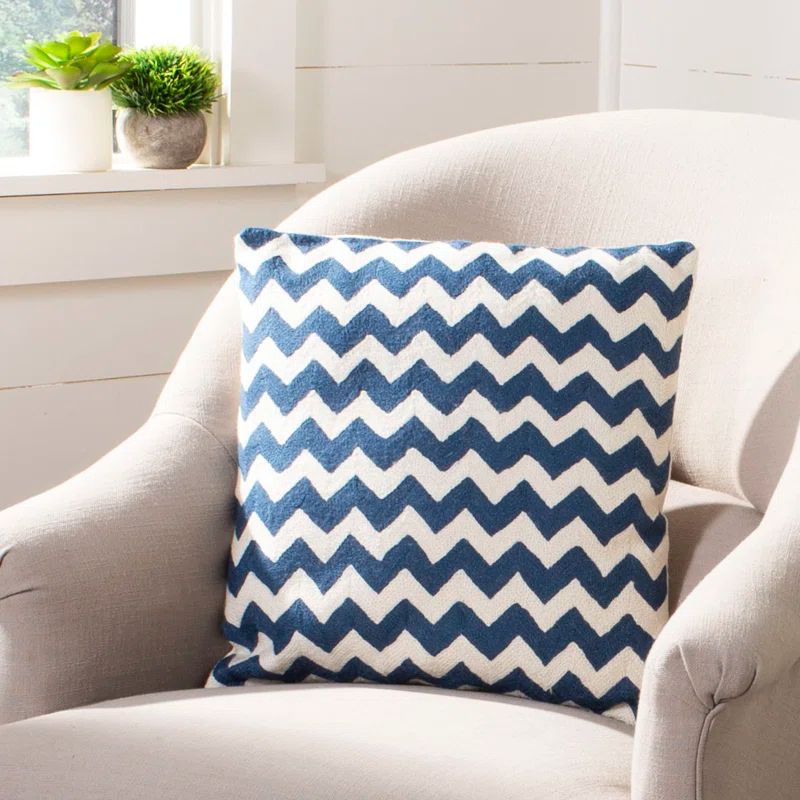 Navy Blue and White Embroidered Cotton Canvas Square Pillow Set