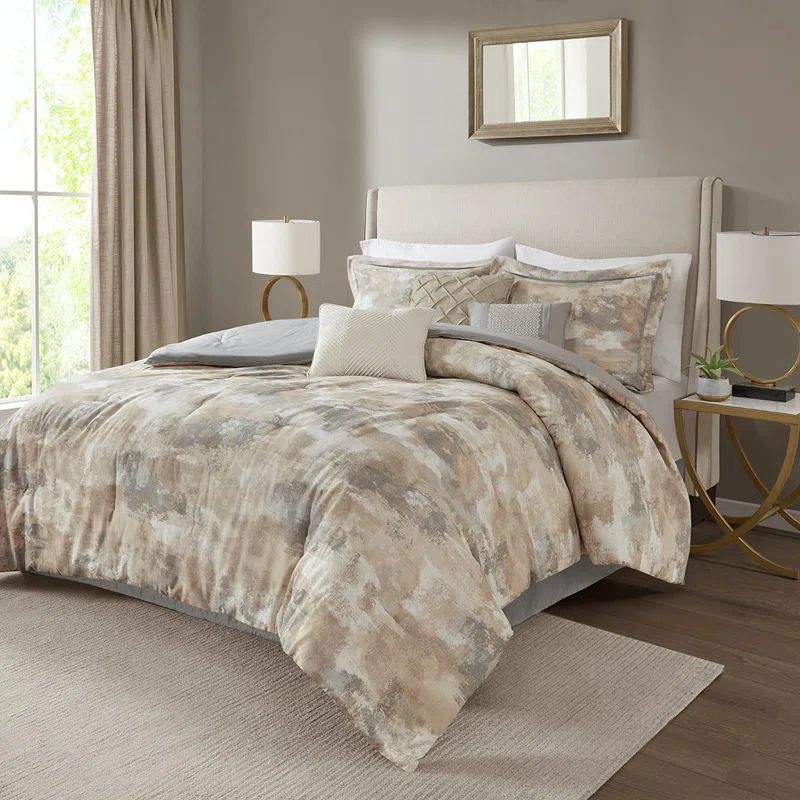 California King Gray Microfiber 7-Piece Comforter Set