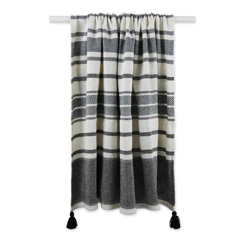 Black and Mineral Cotton Chevron Throw Blanket, 50x60"