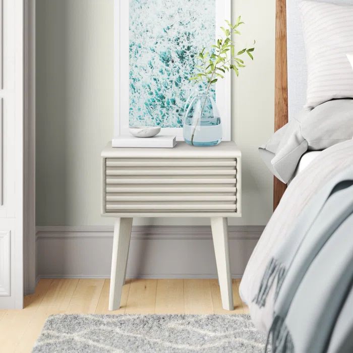 Mid-Century Modern Render End Table with Storage in White