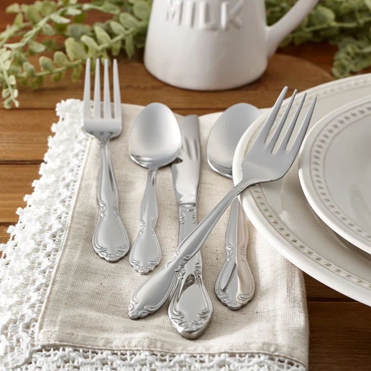 RiverRidge Home RiverRidge Rose Flatware 46-Piece Monogrammed Stainless Steel Silverware Set for 8