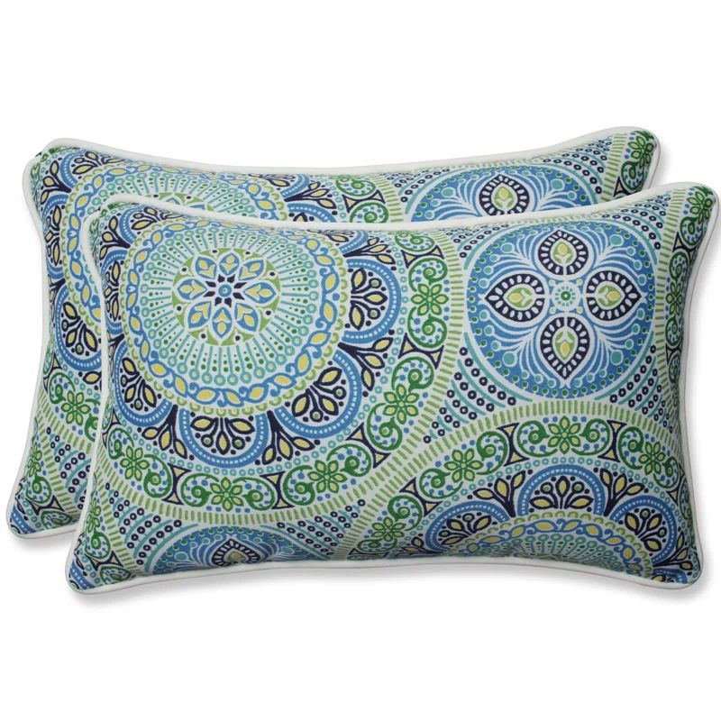 Delancey Blue and Green Rectangular Outdoor/Indoor Pillow Set
