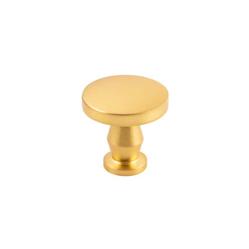 Brushed Golden Brass Round Cabinet Knob with Mounting Hardware