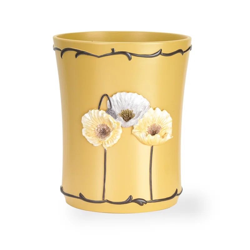 Yellow Floral Resin Waste Basket for Indoor Use