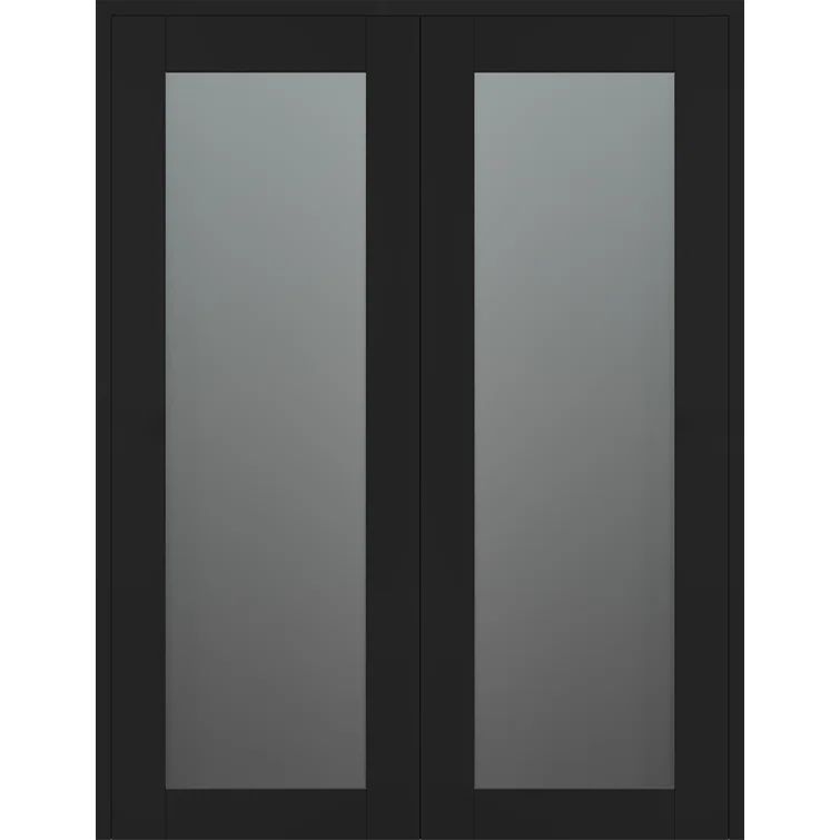 Black Matte Frosted Glass Paneled Double French Door