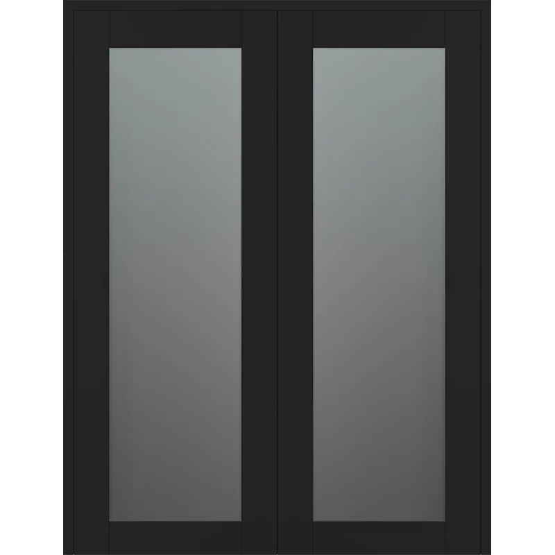 Black Matte Frosted Glass Double French Door with Pine Frame