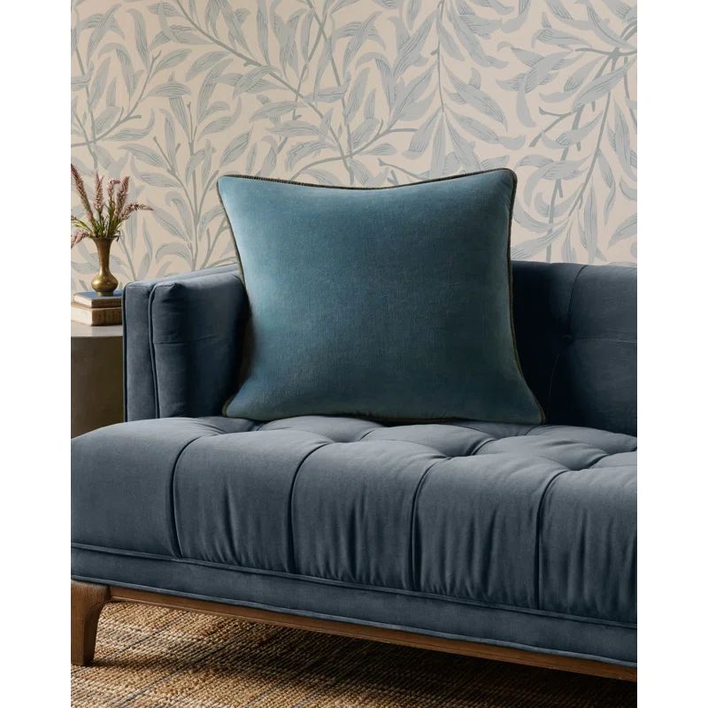Liza Blue Cotton Velvet Square Throw Pillow 22" x 22"