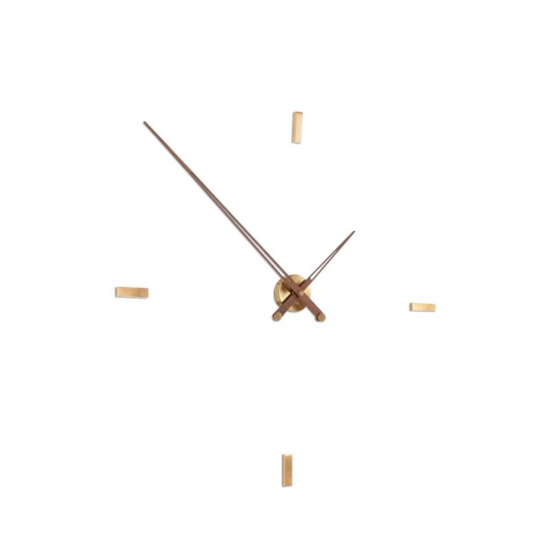 Polished Brass and Walnut Minimalist Wall Clock