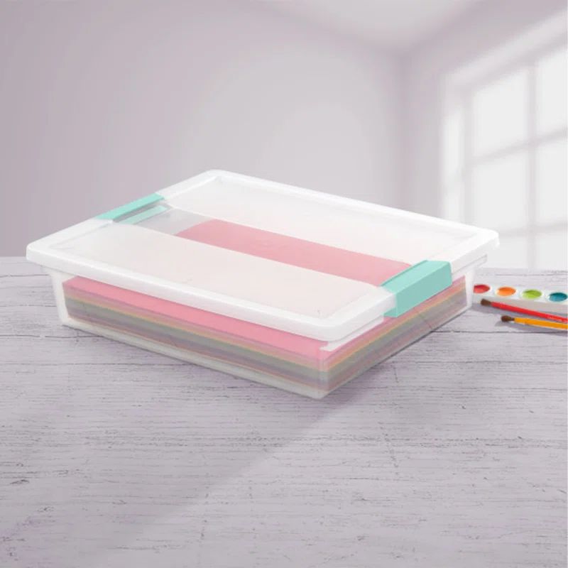 ClearView Stackable 5.7 Qt Plastic Storage Bin with Latching Lid - 6 Pack