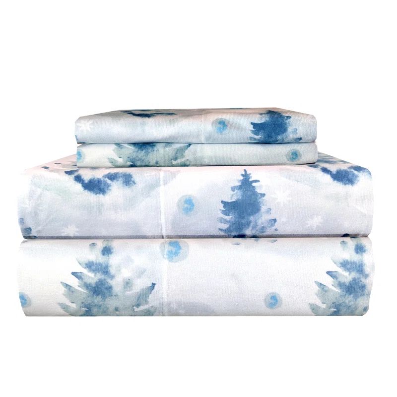 Gray Plaid Cotton Polyester Flannel Deep Pocket Full Sheet Set