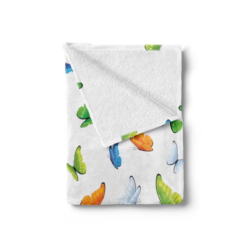 Butterfly Print Multicolor Fleece Throw Blanket, 70" x 90"
