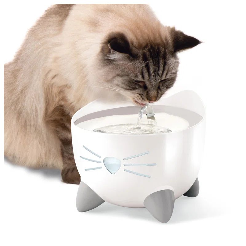 White Ceramic Cat Water Fountain with Triple Filter