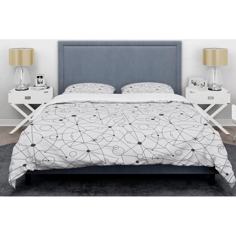 White and Black Geometric Twin Duvet Cover Set with Sham
