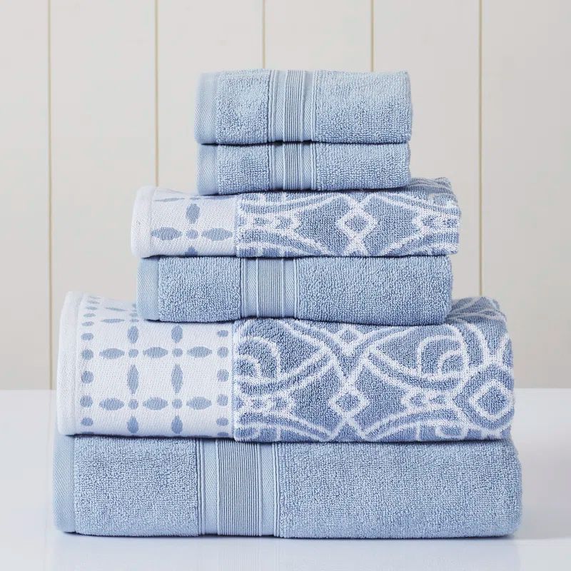 Monroe Blue Cotton 6-Piece Towel Set with Jacquard Design
