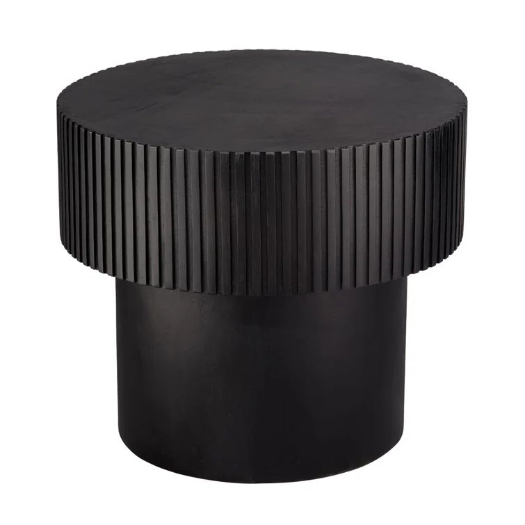 Black Mango Wood Round Side Table with Ribbed Design
