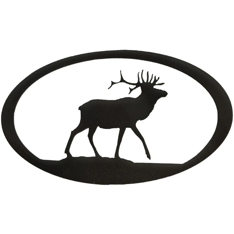 Hammered Black Steel Elk Oval Wall Sculpture