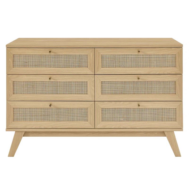 Soma 6-Drawer Double Dresser with Rattan Weave - Oak