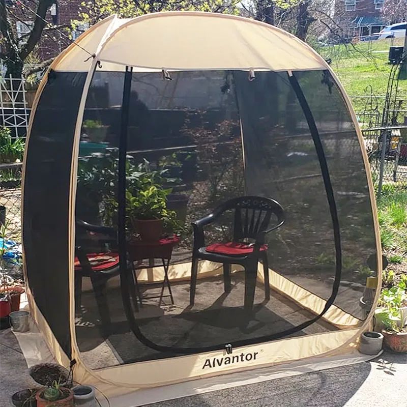 Beige Fiberglass 6' x 6' Pop Up Patio Gazebo with Screen Room