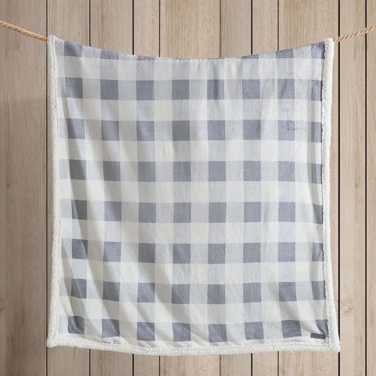 Mountain Plaid Grey Reversible Sherpa Fleece Throw Blanket
