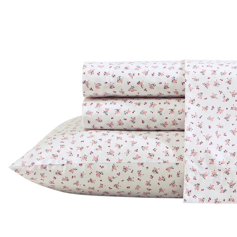 Baby Buds Pink Cotton Percale Queen Sheet Set