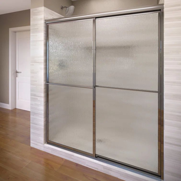 Deluxe Chrome Framed Sliding Shower Door with Rain Glass