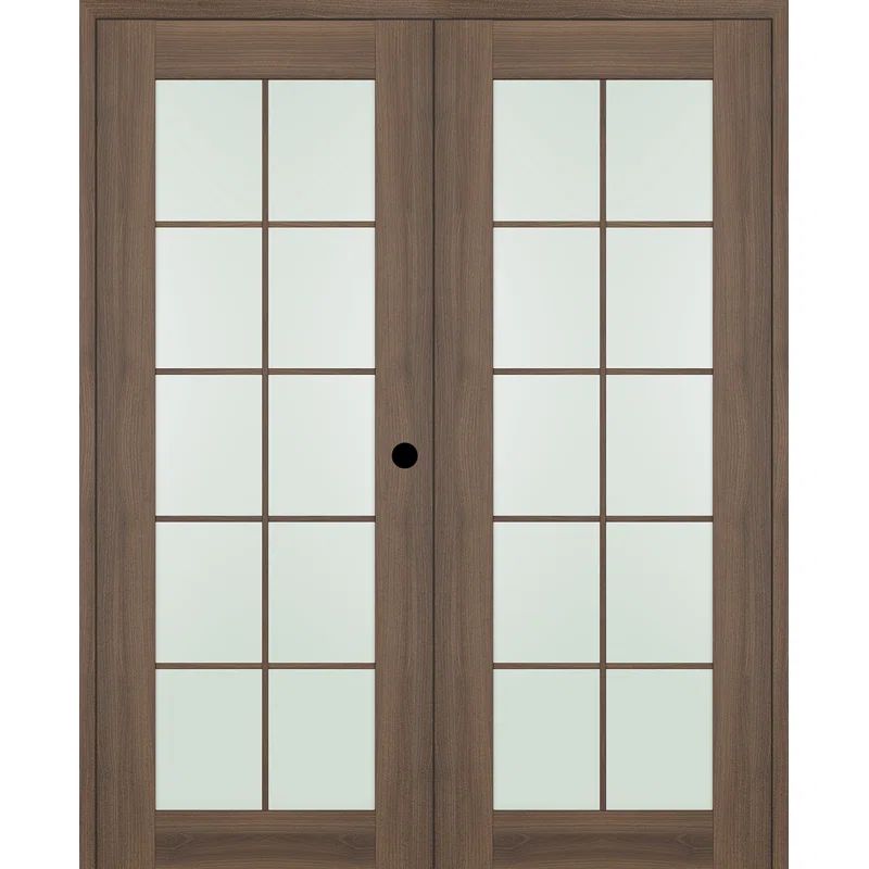 Avon 10 Lite Pecan Nutwood Prehung French Doors with Frosted Glass