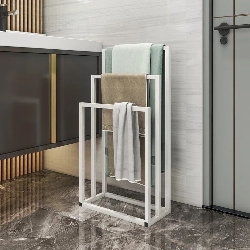 White 3-Tier Freestanding Metal Towel Rack with Storage Shelf