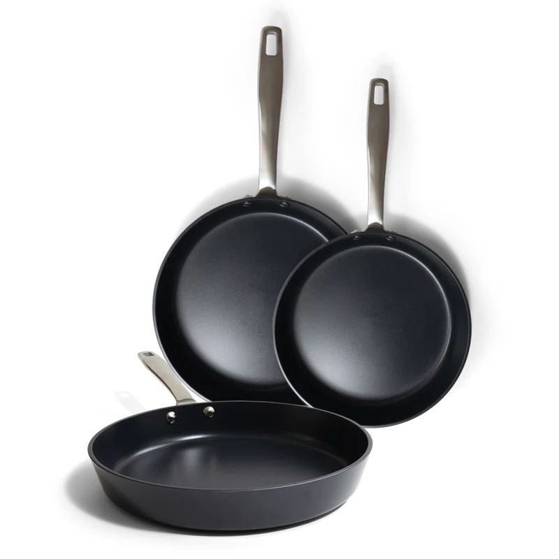 Black Aluminum 3-Piece Nonstick Ceramic Frying Pan Set