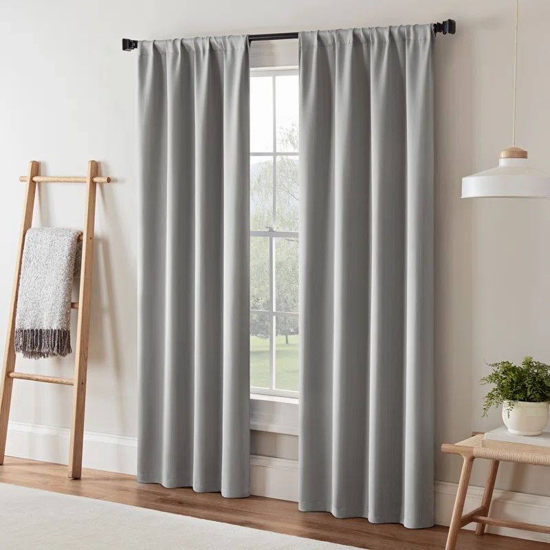 Gray Polyester Blackout Rod Pocket Curtain Panel