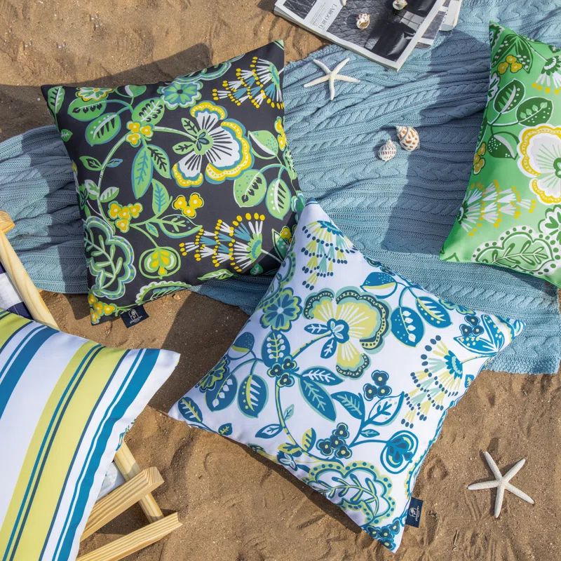 Dark Green Floral Reversible Square Throw Pillow Set
