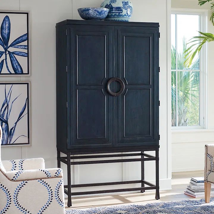 Newport Marine Blue 42'' Transitional Bar Cabinet with Bronze Accents