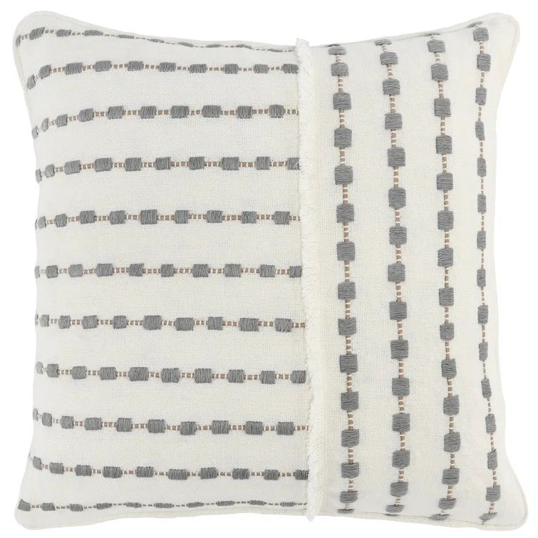 Kassia Gray Embroidered Linen Square Throw Pillow