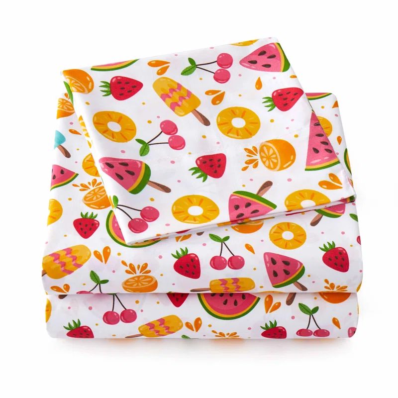 Sweet Summer Fun Pink Microfiber Kids' Full Sheet Set