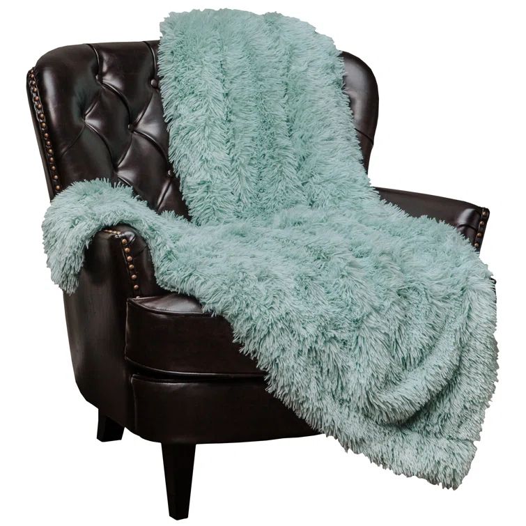 Turquoise Faux Fur Reversible Sherpa Throw Blanket 85" x 92"