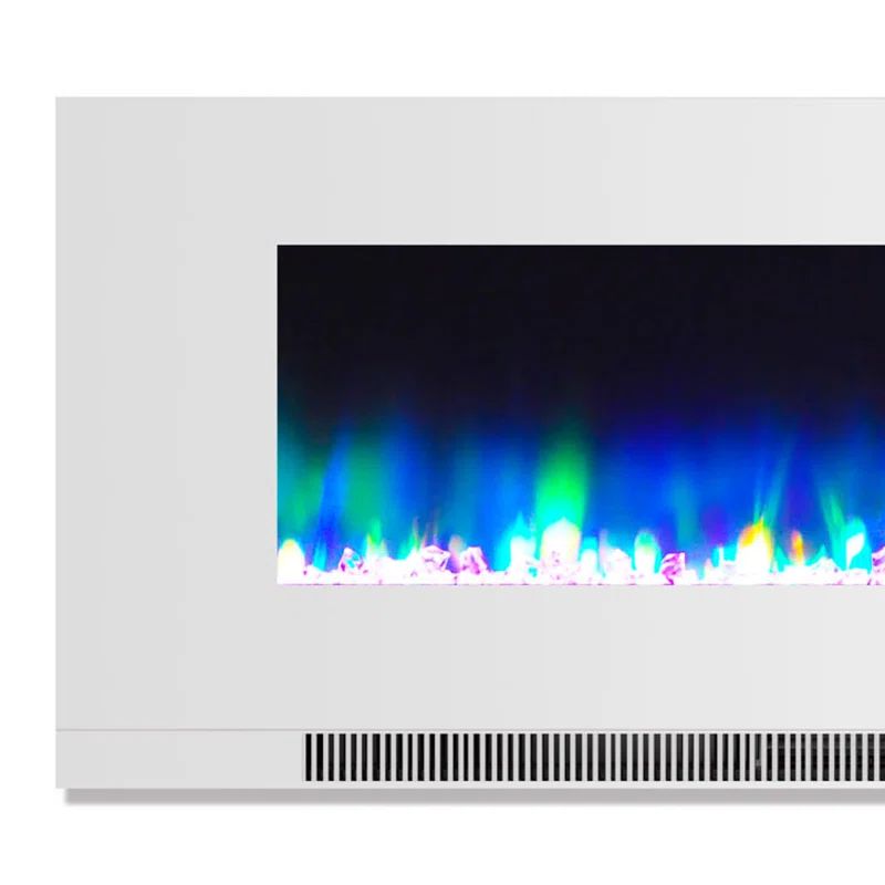 Cambridge 50-Inch White Wall Mount Electric Fireplace with Multicolor Flames and Crystal Rock Display