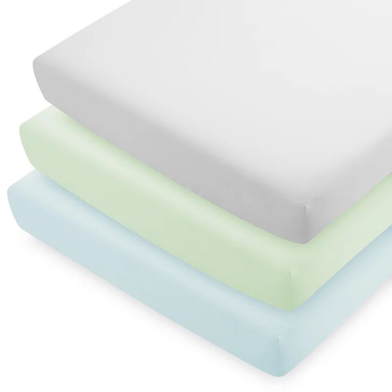 Sky Blue, Spring Mint, Cloud Grey Microfiber Crib Sheet Set - 3 Pack