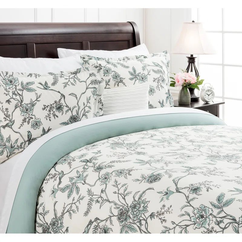 Sage Green French Toile Microfiber Duvet Cover Set
