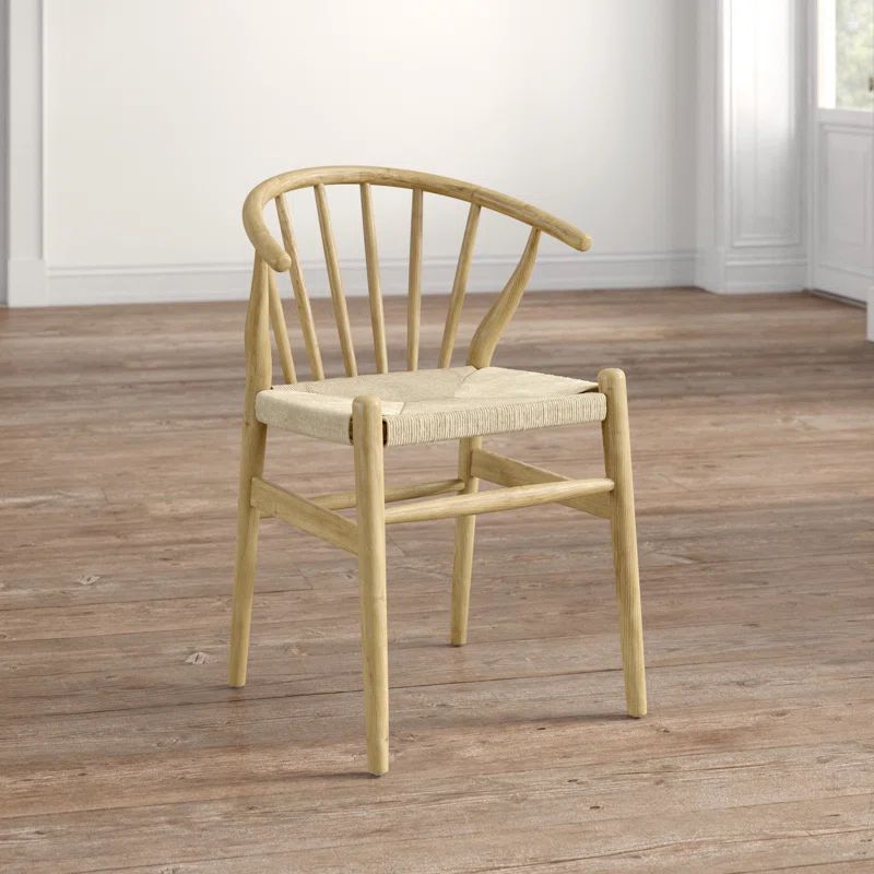 Natural Wood and Cane Slat Back Dining Side Chair
