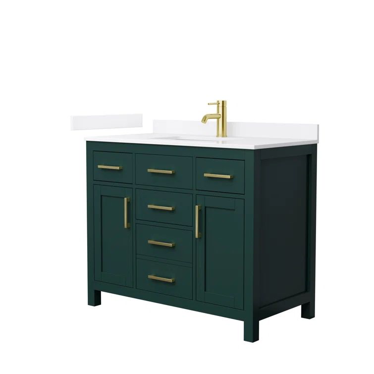 Beckett 42" Green Freestanding Single Vanity with White Quartz Top