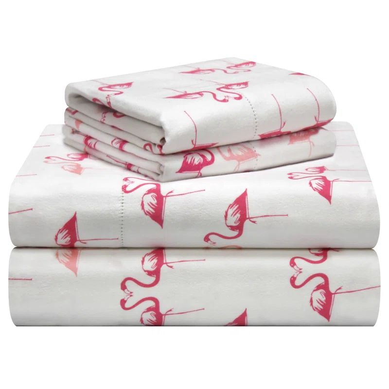 Twin Cotton Flannel Flamingo Print Deep Pocket Sheet Set